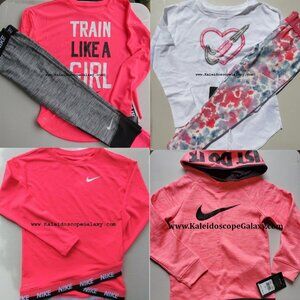 Nike Girls Size 5 Hoodie Sweatshirt Leggings Tie Dye 6pc Pink Black
